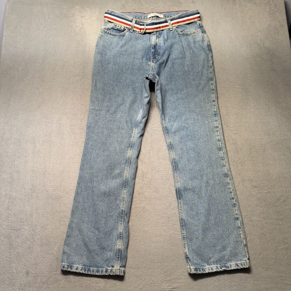 Vintage Tommy Hilfiger Womens 10 Bootcut Jeans Belted 100% Cotton Mid Rise Denim